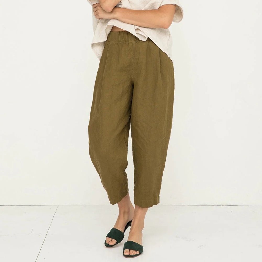 Elizabeth Suzann Andy Trouser Olive Midweight Linen XXS-T Brand New!